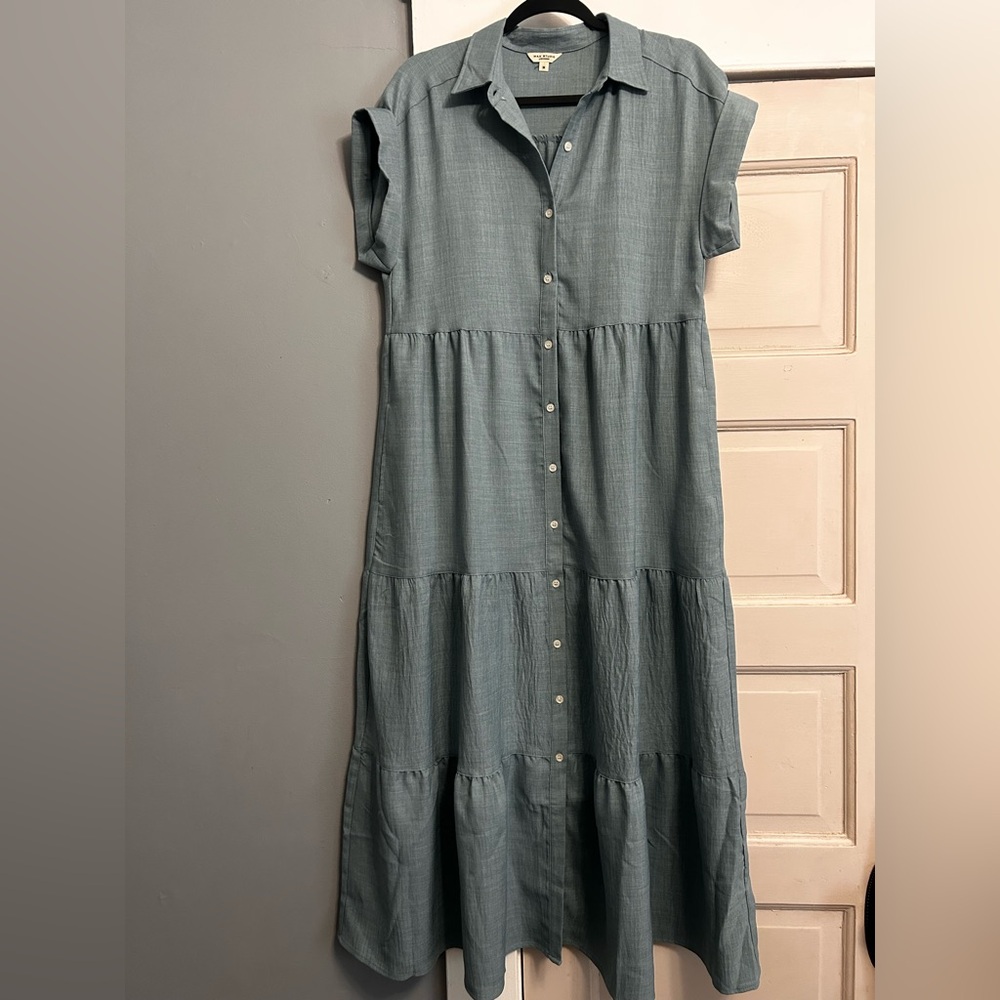 Max Studio Teal Button-Front Midi Dress